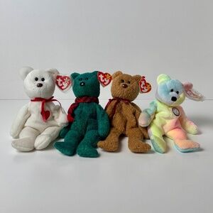 Vintage Ty Beanie Babies Lot – Valentino, Wallace, Fuddle, Peace – Collectibles